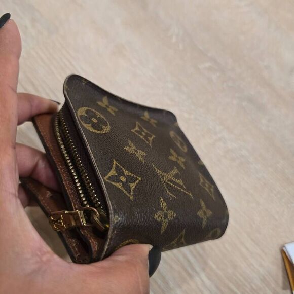 Louis Vuitton Womens Brown Leather Monogram Canvas Bifold Compact Zipper Wallet - Picture 8 of 10